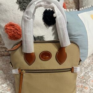 Dooney & Bourke Tan Canvas Satchel with Brown Leather Trim